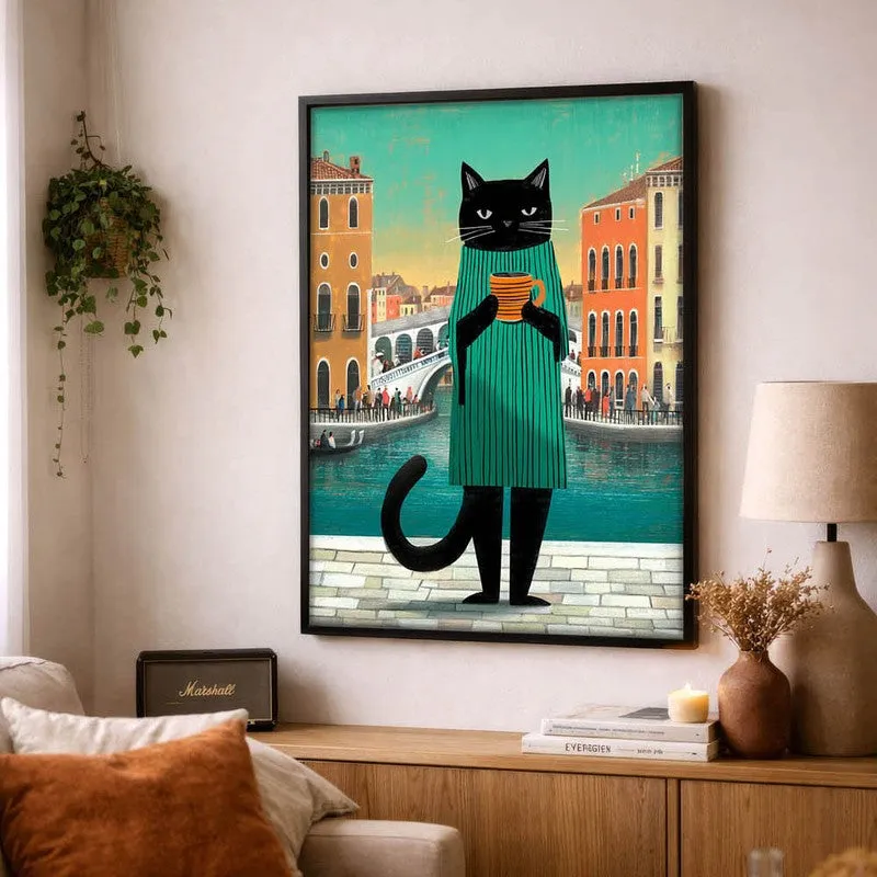 Chromatic Cat Wall Painting With Frame media 4