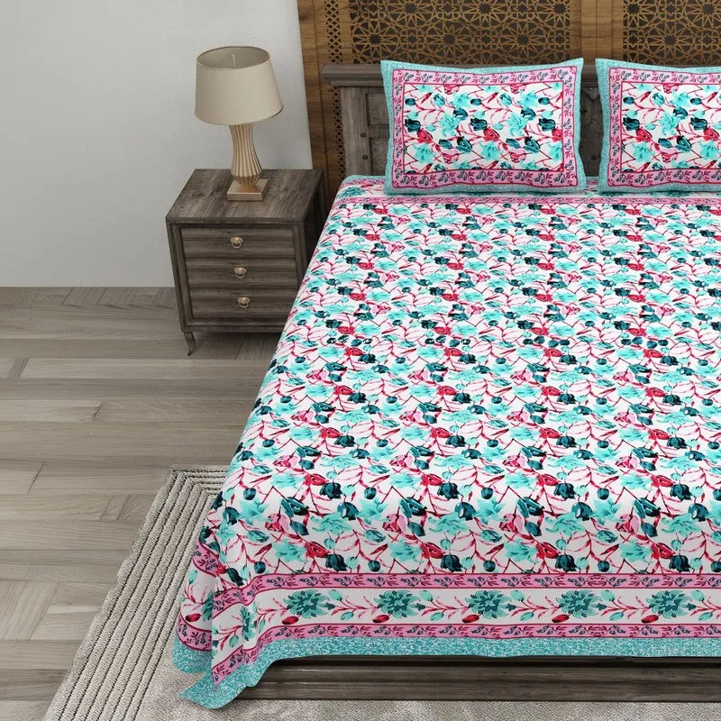 Rangon Cotton Bedsheet (Green,Pink) - 240 TC media 3