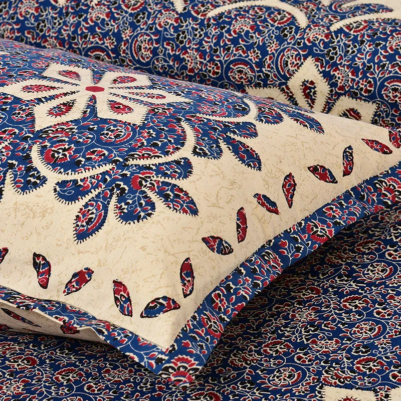 Alankrita Ethnic Cotton Bedsheet (Yellow,Blue) - 180 TC media 4