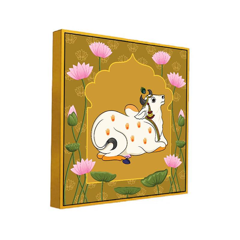 Resting Cows Canvas Wall Painting With Frame - Gold media 3