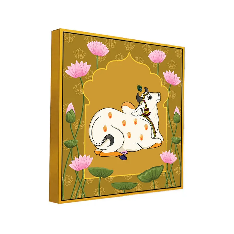 Resting Cows Canvas Wall Painting With Frame - Gold media 3