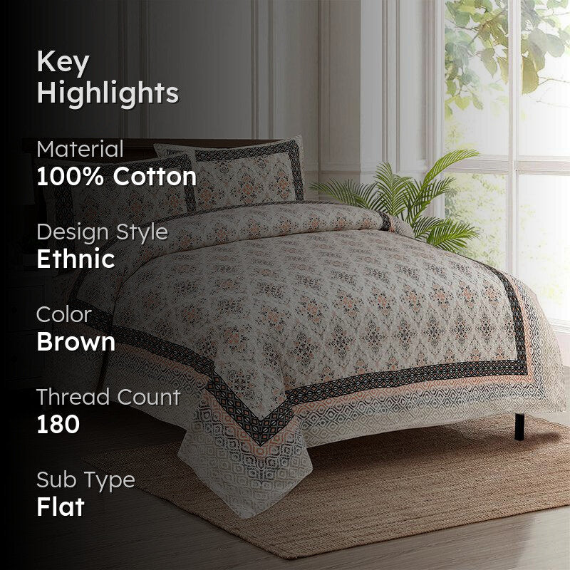 Rakta Ethnic Cotton Bedsheet (Brown) - 180 TC media 2
