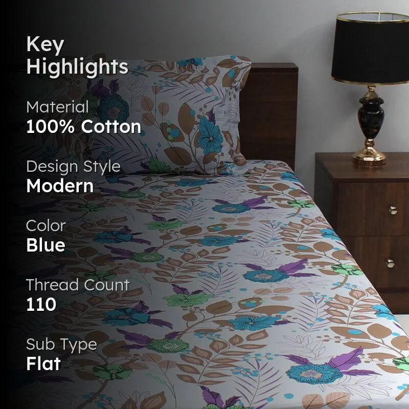 Yahvi Floral Cotton Bedsheet (Blue) - 110 TC media 2