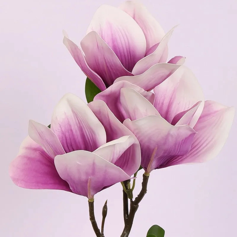 Magnolia Artificial Flower Plant With Black Plastic Pot - Lilac media 4
