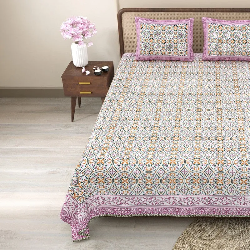 Nesten Cotton Bedsheet (Pink,Yellow) - 240 TC media 4