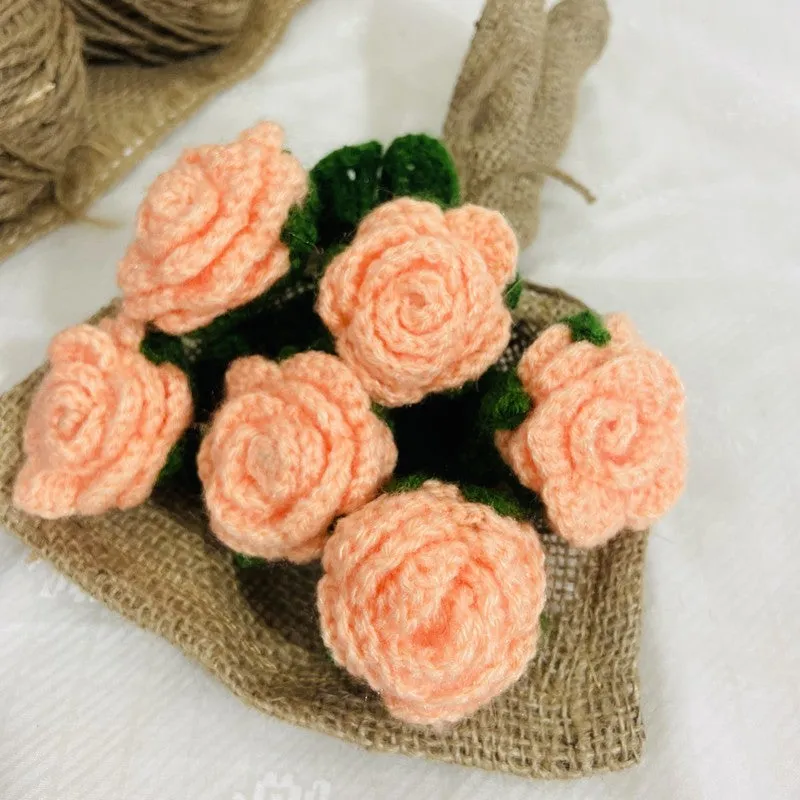 Crochet Handmade Rose Bouquet (Peach) - Set Of Six media 4
