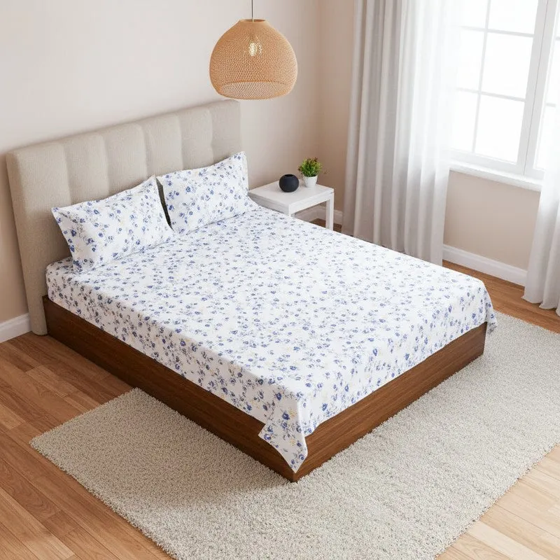 Ramisa Floral Cotton Bedsheet (Blue) - 180 TC media 1