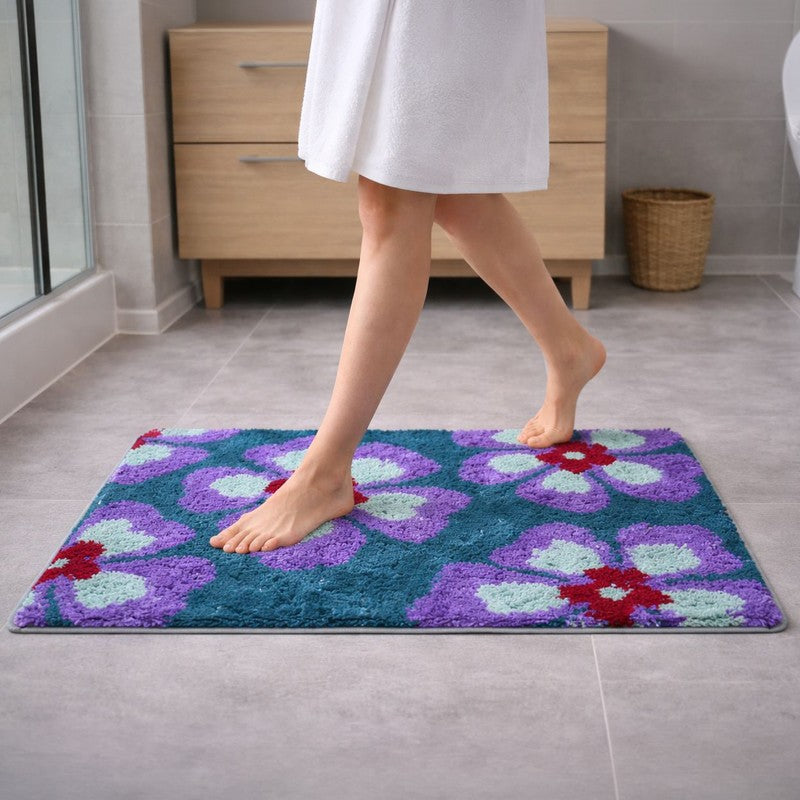 Stepo Anti Skid Micro Fiber Bath Mat - Blue,Purple - 40 x 60 cms