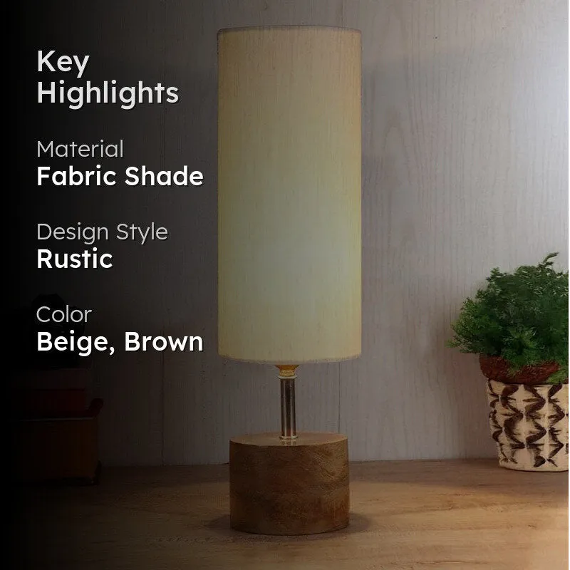 Rustic Wood & Fabric Table Lamp - Beige,Brown media 2