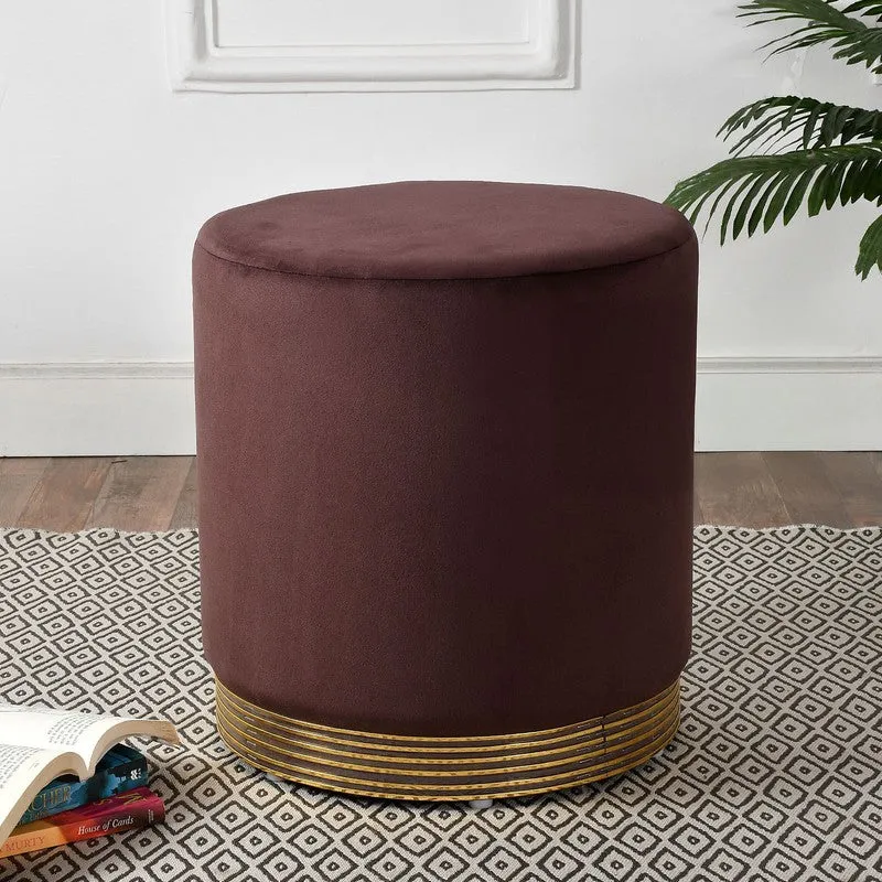 Velour Solid Velvet Pouffe - Brown & Gold media 1