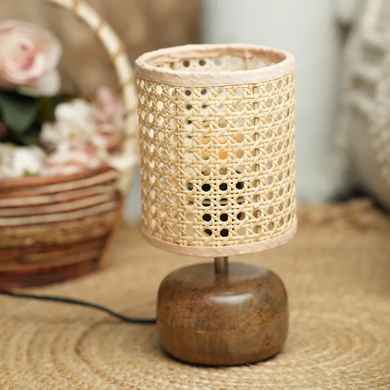 EmberLit Rattan Mango Wood Table Lamp - Beige,Brown media 3