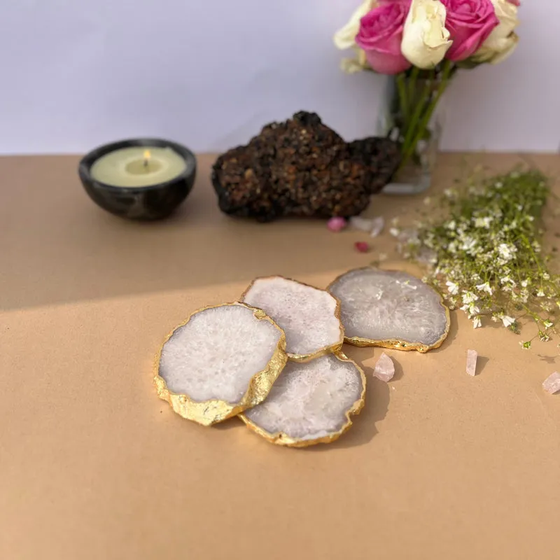 Celeste Handcrafted Crystal Agate Coaster (White ) - Set Of Four media 1