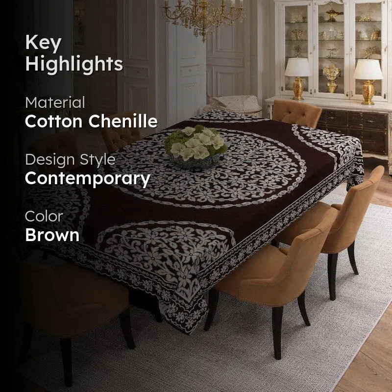 Petal Bliss Cotton Chenille Table Cover - Brown - 2