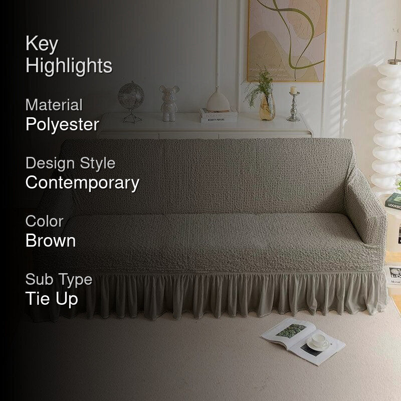 Refined Ruffles Solid Polyester Sofa Cover - Brown media 2