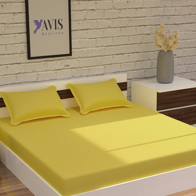 Moonweave Solid Cotton Bedsheet (Yellow) - 400 TC media 3