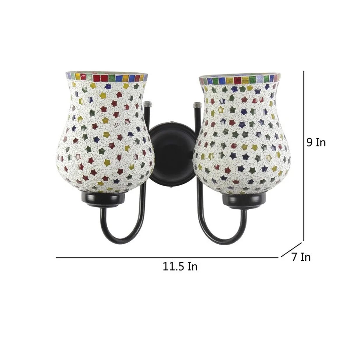 Dual wall lamp with size markings shown beside the product