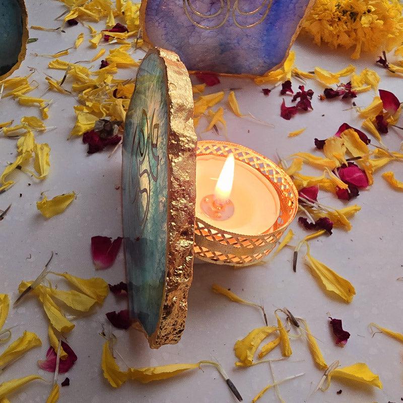 Festive Om Tealight Candle Holder - Green image 4