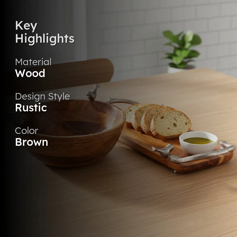 Meadow Birds Wood Salad Bowl and Platter (1250 Ml) - Two Piece Set media 2