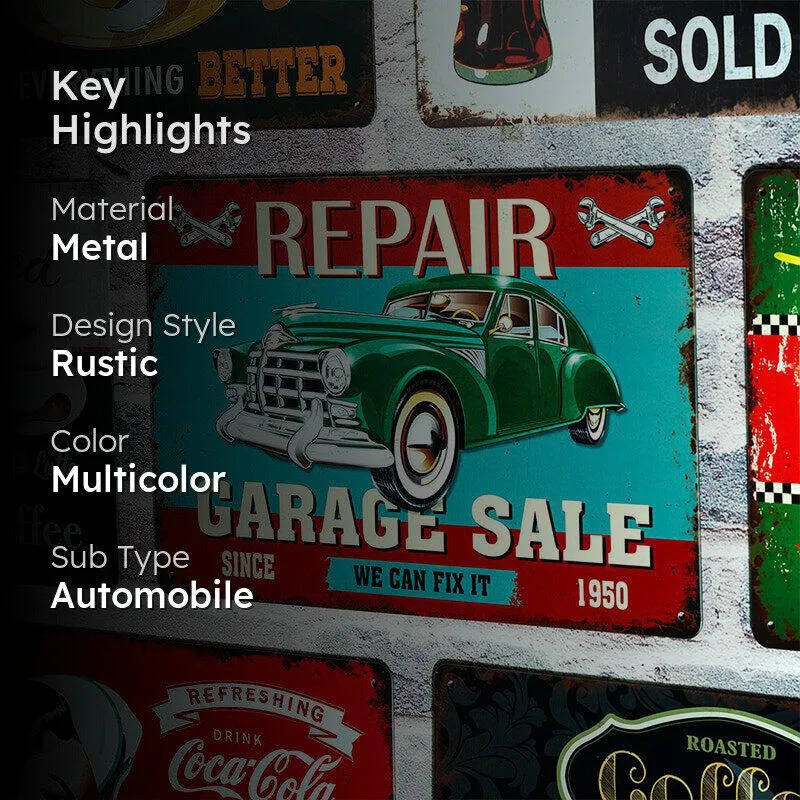 Garage Sale Repairs Retro Metal Wall Accent media 2