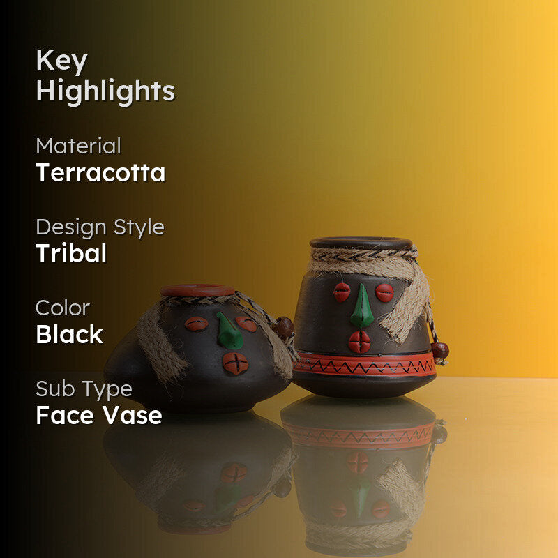 Pratima Handpainted Terracotta Vase - Set Of Two media 2