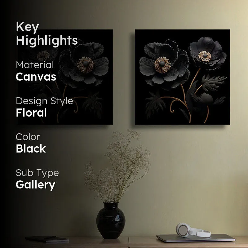 Ebony Poppy Canvas Wall Art - Set Of Two media 2