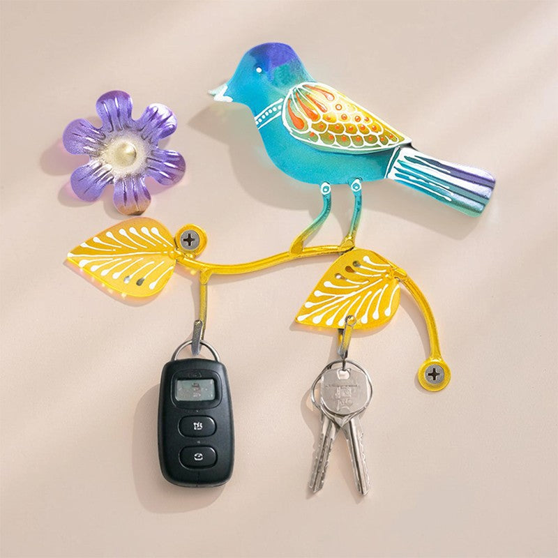 Bird Bliss Handpainted Key Holder - Blue & Gold media 4