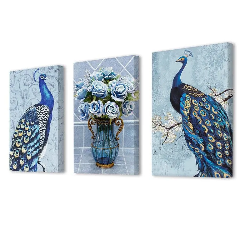 Peacock Call Canvas Wall Painting - Set Of Three media 5