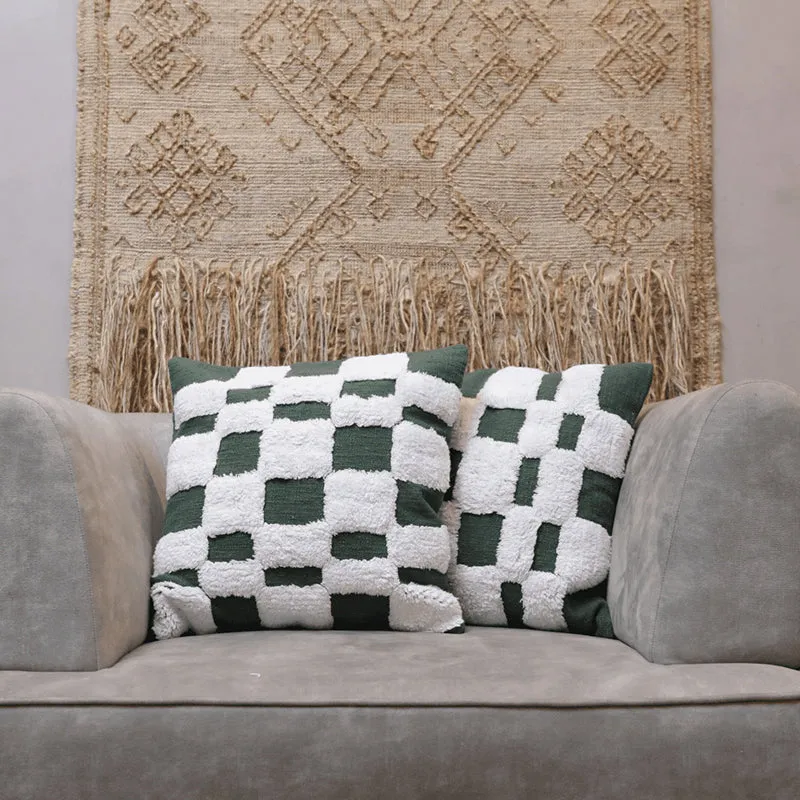 Cushy Checkers Tufted Cushion Cover (Black & White) - Set Of Two media 3