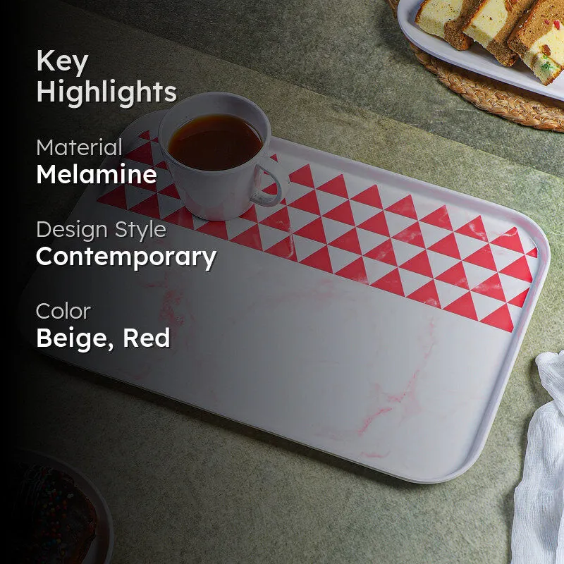 Mivano Melamine Serving Tray - Beige & Red media 2