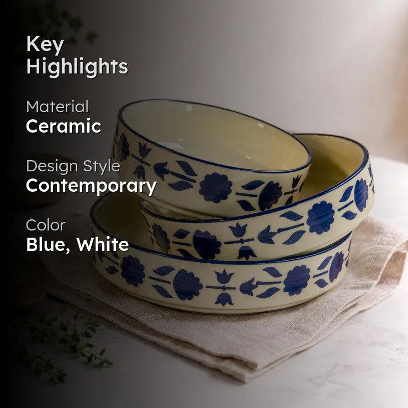 Desi Chic Ceramic Snack Bowls (Blue,White, 300 mL Each) - Set Of Three media 2