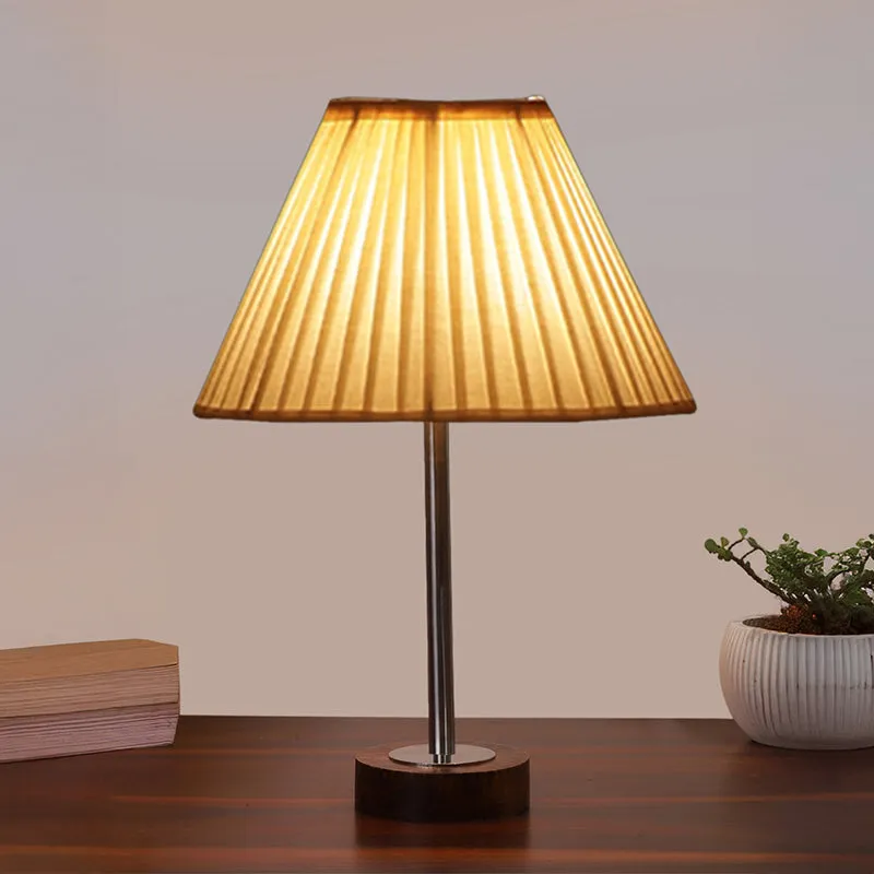 Pleatra Rodin Wooden Table Lamp - OffWhite,Silver,Brown media 2