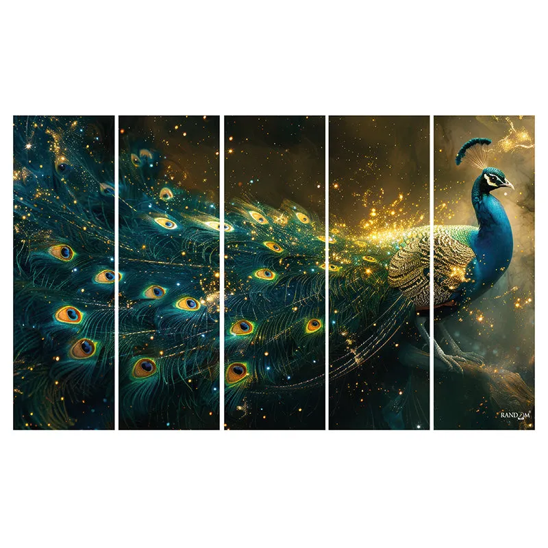 Gilded Peacock Canvas Wall Art - Set Of Five media 5