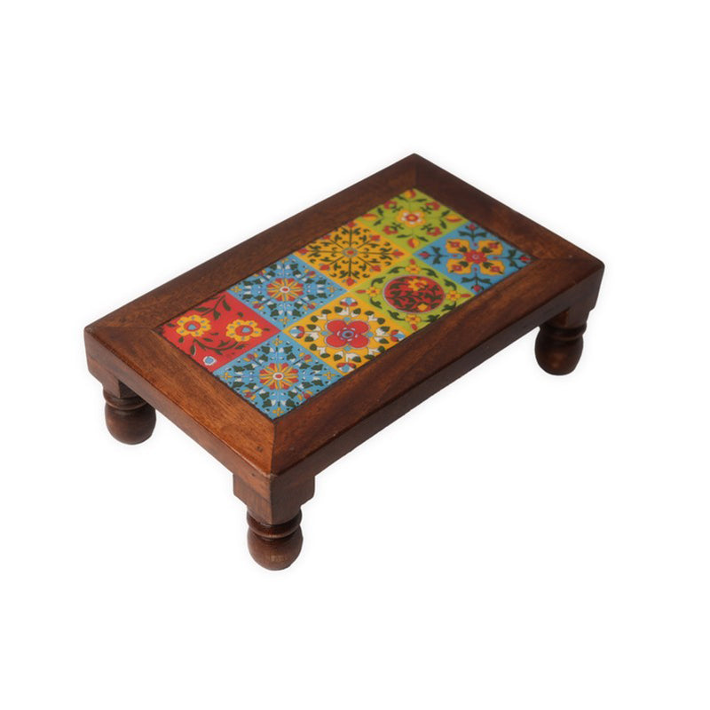 Nyra II Folk Art Mango Wood Stool - 10 inch media 4