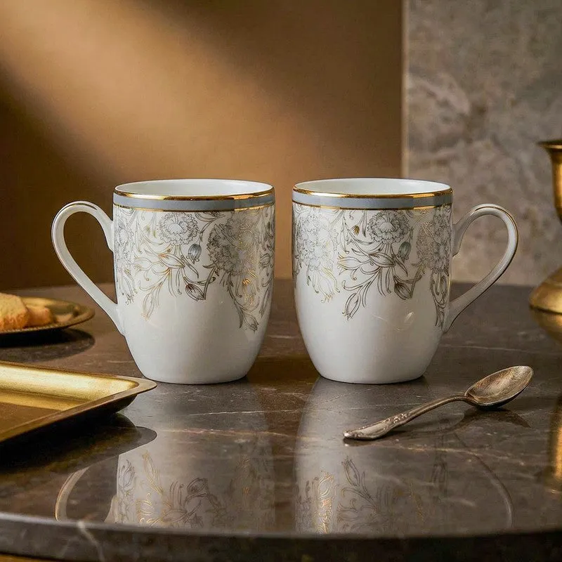 Gilded Iris Coupe 24k Gold Brushed Porcelain Coffee Mug(280 mL Each/Grey) - Set Of Four media 3