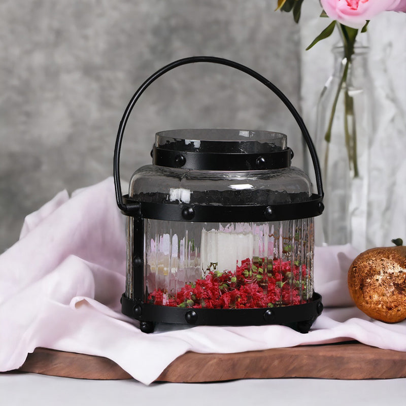 Lantanum Glass & Iron Lantern