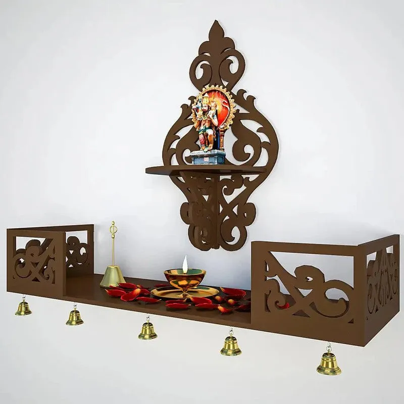 Celestial Prayer Mandir with Shelf (Brown) media 5