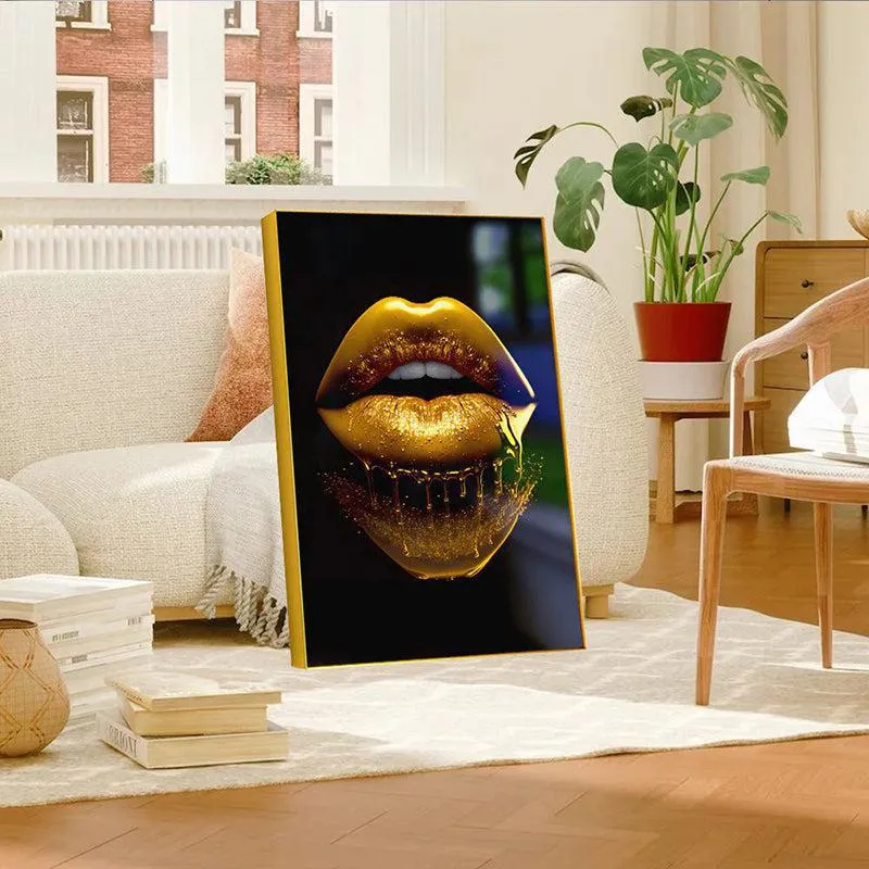 Midas Kiss Modern Canvas Wall Art With Frame - Gold media 4