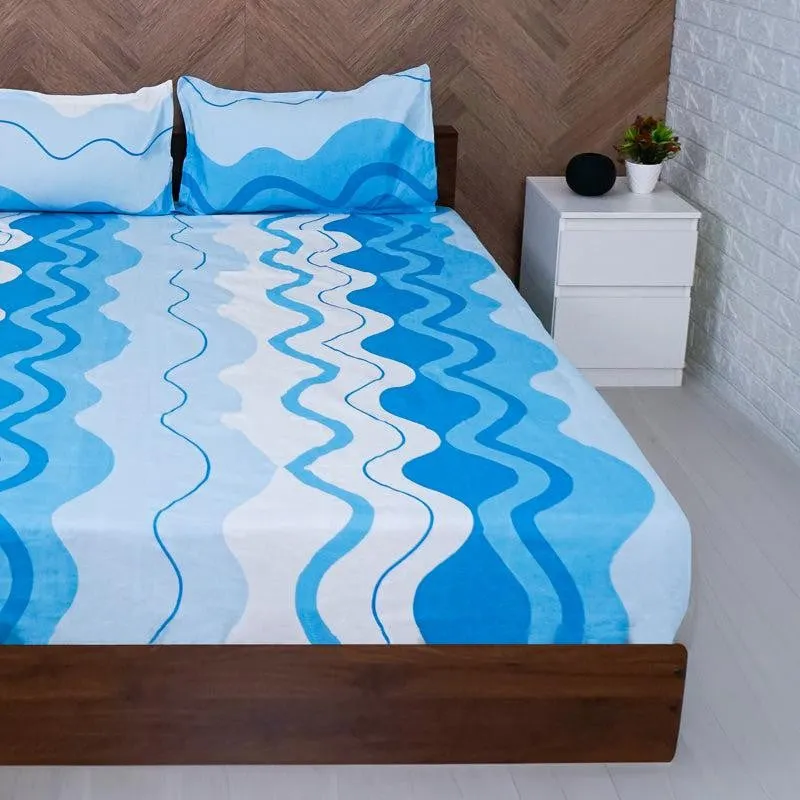 Udva Blue Wave Microfiber Bedsheet - 140 GSM media 3
