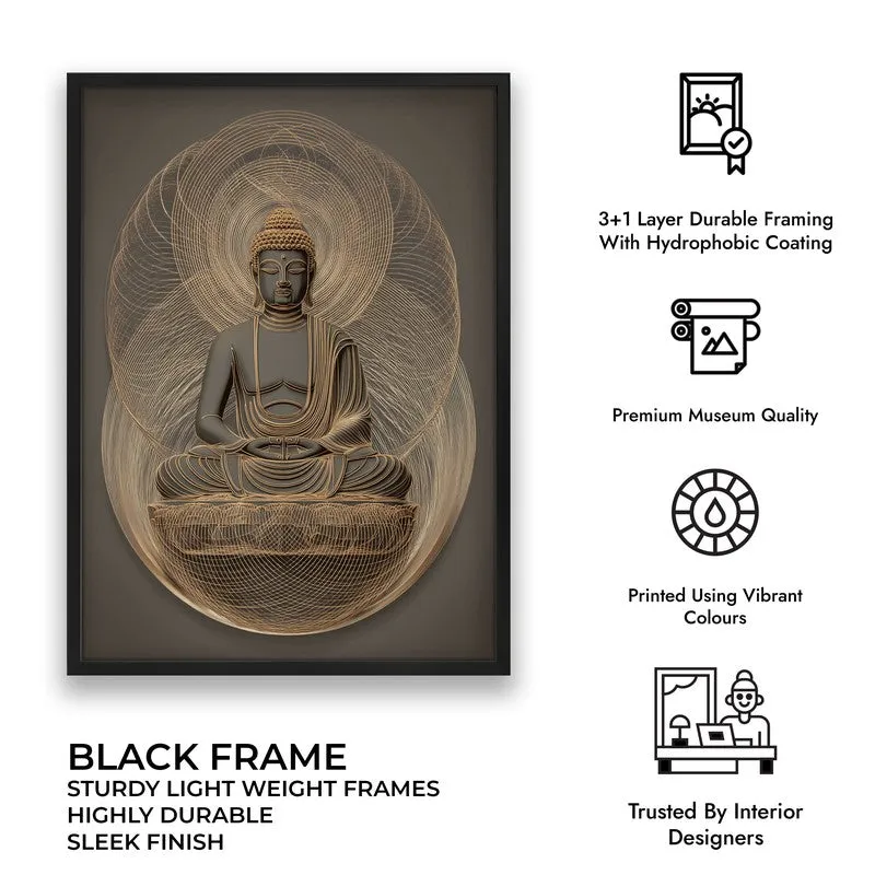 Buddha Archival Paper Wall Painting With Black Frame media 9