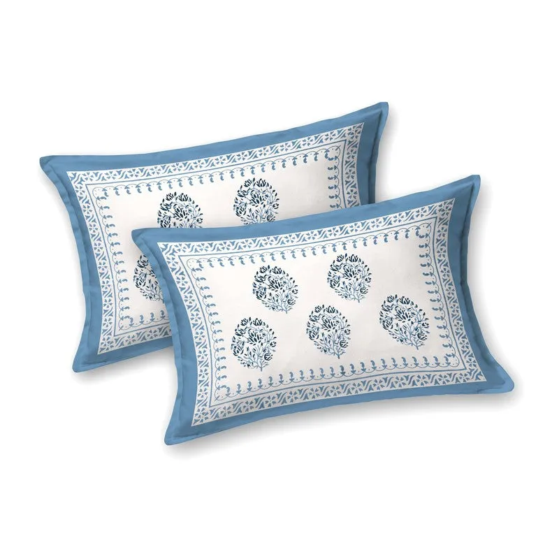 Blossoma Cotton Bedsheet (White,Blue) - 240 TC media 4