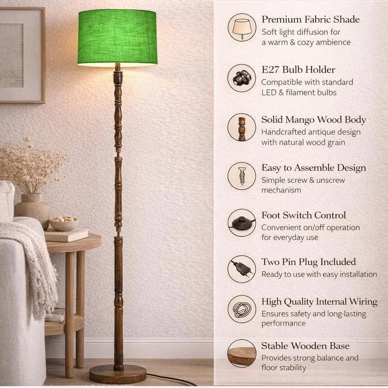 Heritage Turned Wooden Floor Lamp - Green & Brown media 5