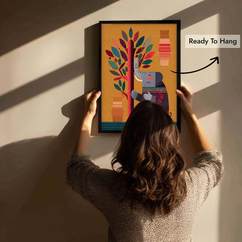 Playful Elephant Canvas Wall Painting With Black Frame media 9