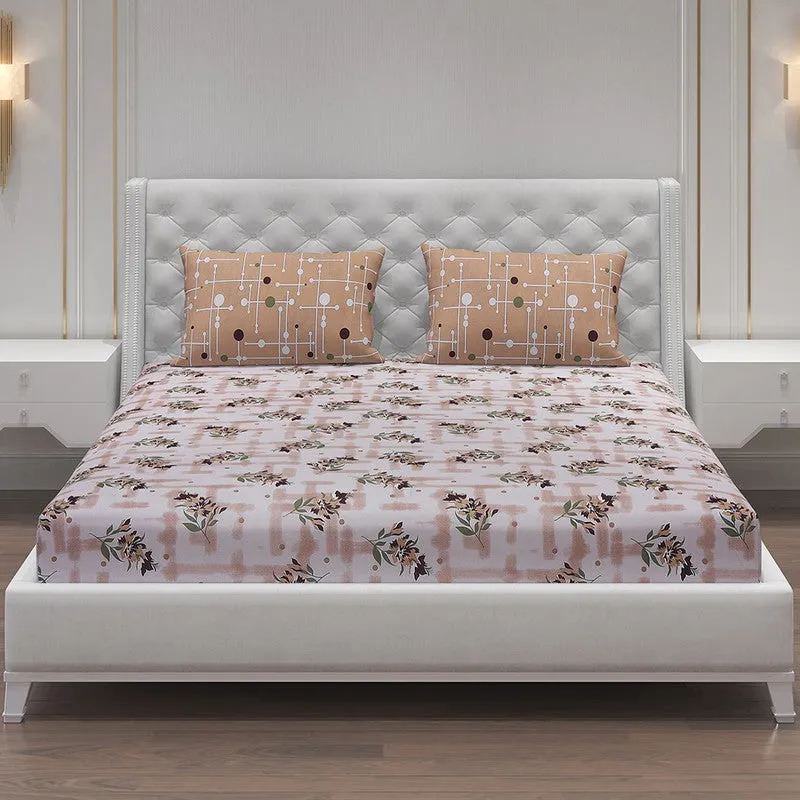 Monte Carlo Bloom Bliss Cotton Bedsheet (Peach,Beige) - 104 TC media 3
