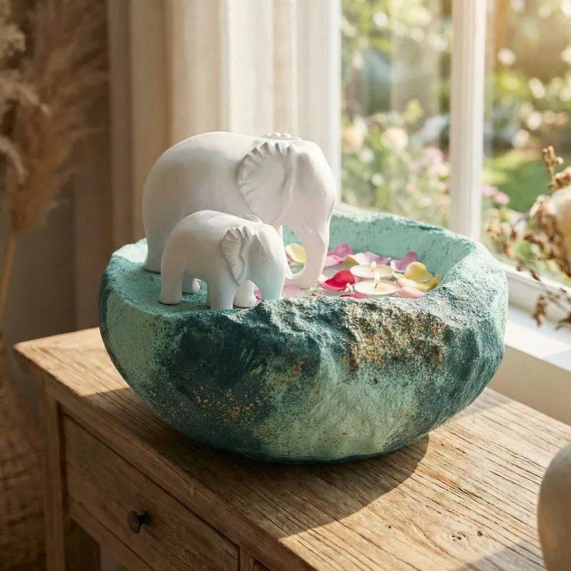 Serene White Elephant Resin Urli media 1