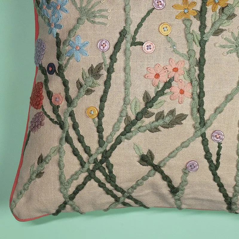 Wild Flora Embroidered Cotton Cushion Cover media 5