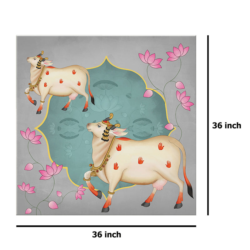 Pichwai Cow And Calf In Lotus Pond  Wall Painting media 10