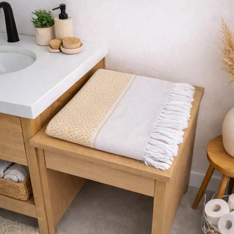 MosacStrip Cotton Hand & Bath Towel (Yellow & White) - Set of Two media 4