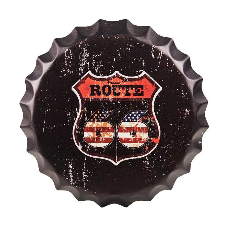 Route US 66 Rustic Bottle Cap Metal Wall Accent media 3