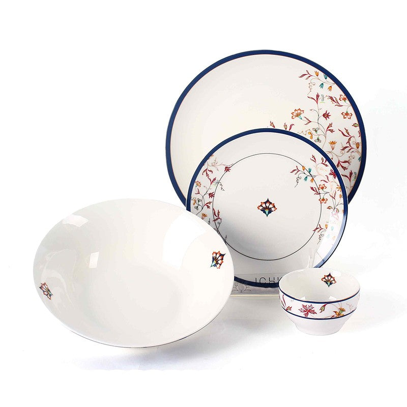 Classic Motif 24k Gold Brushed Dinner Set (White,Blue)- 27 Piece Set media 4