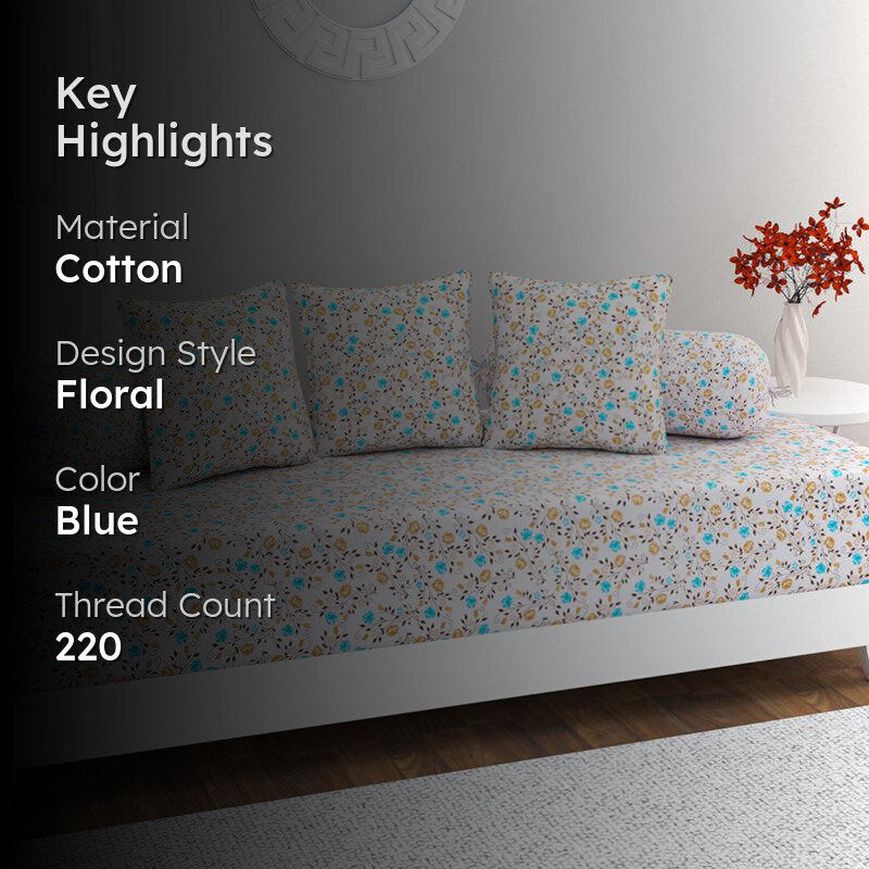 Petal Pavilion Floral Cotton Diwan Set - Blue media 2